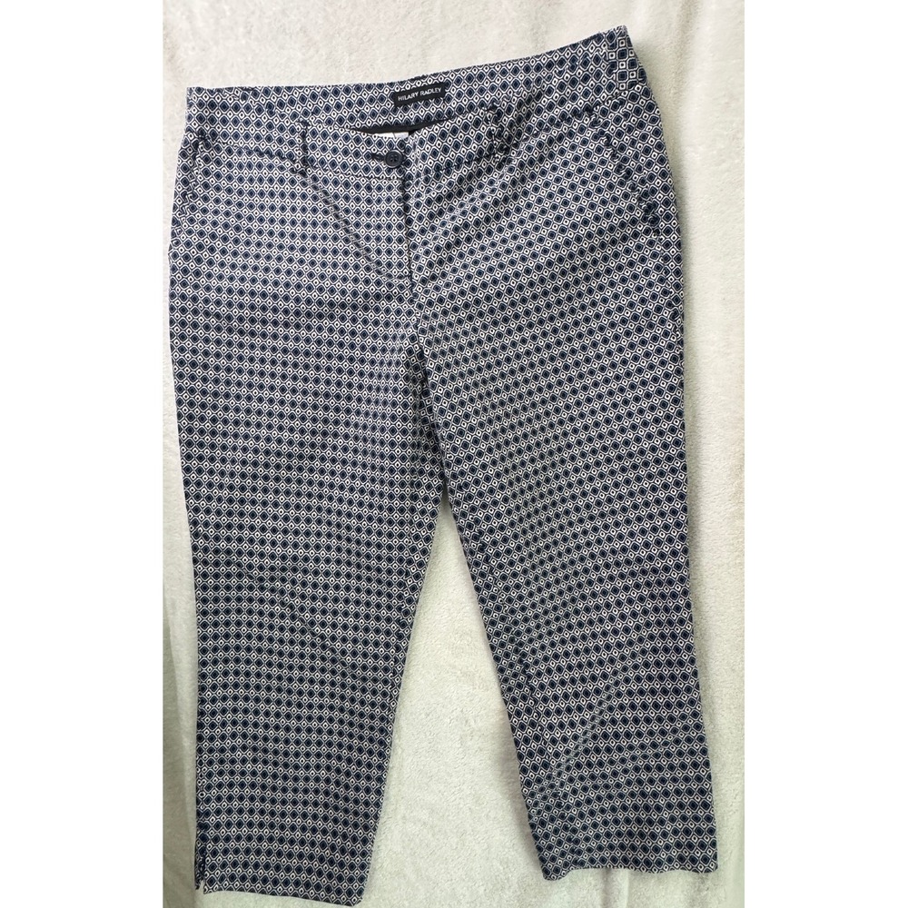 Hilary Radley Printed Geometric Capri Pants Blue Black Cotton Stretch D2088-1041